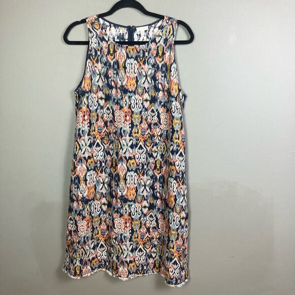 Garnet Hill Linen Dress size 8 sheath Ikat tribal batik colorful boho office - Picture 9 of 16